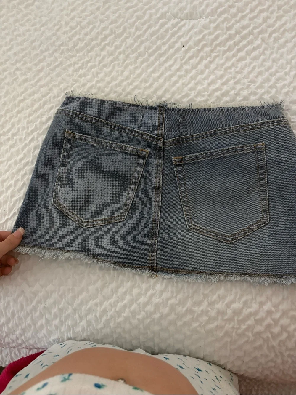 Distressed Light Blue Denim Mini Skirt